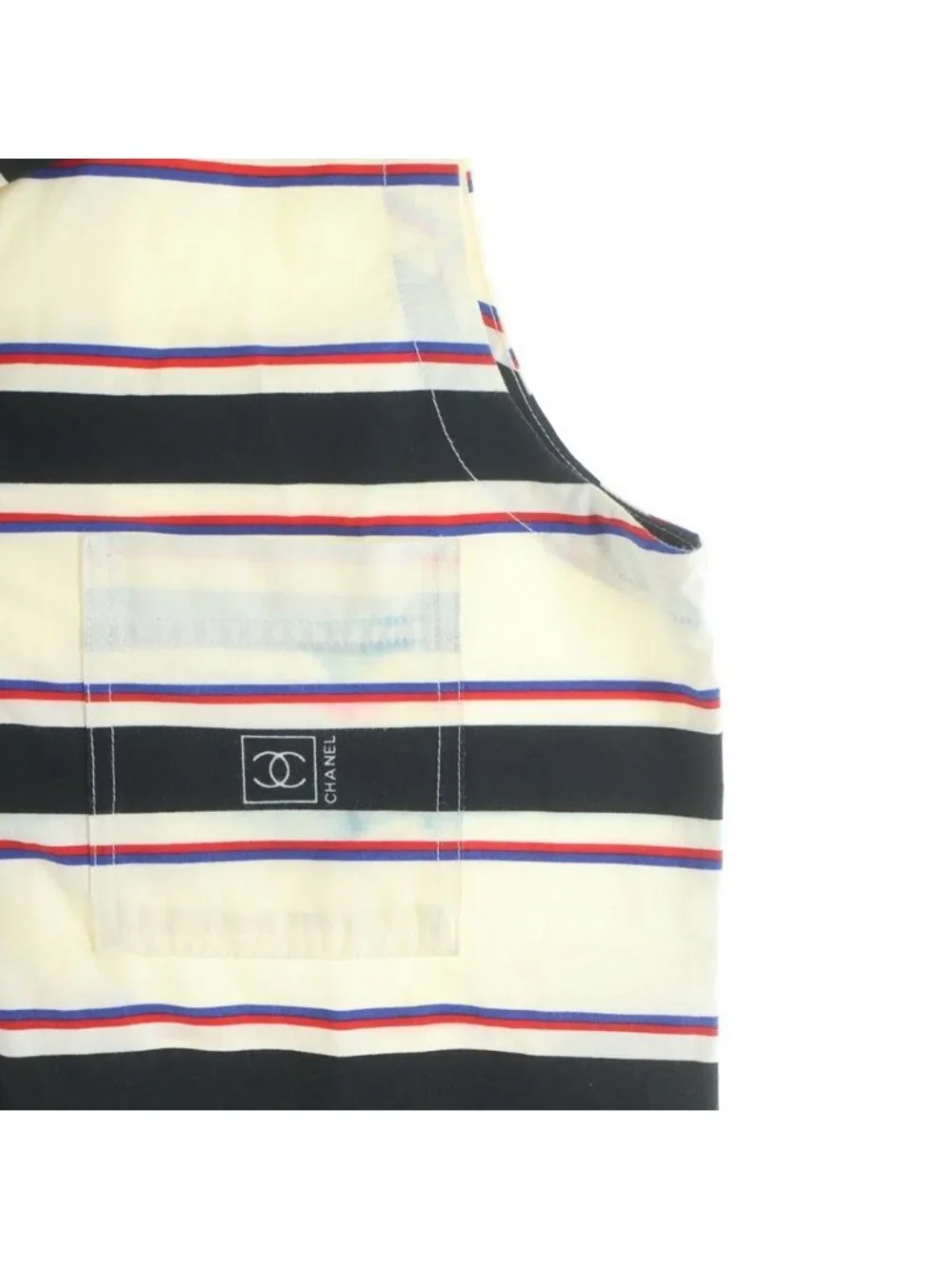 Chanel Multi Border Front Zip Sleeveless Dress Beige